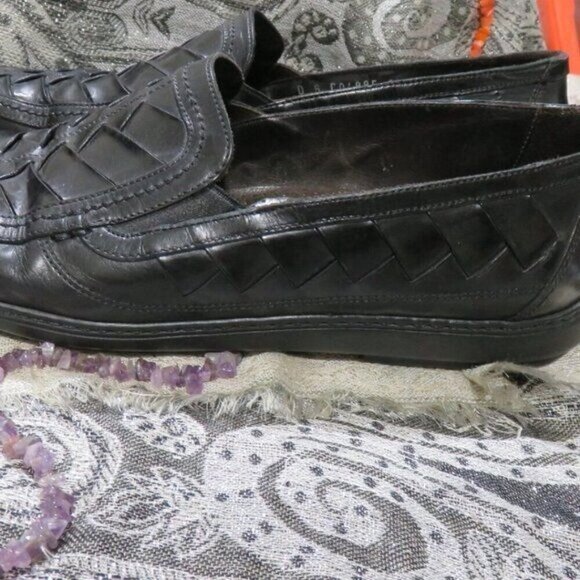 Bragano By Cole Haan Italian Woven Black Leather Classic Rubber Sole Loafers 10 - Picture 4 of 6